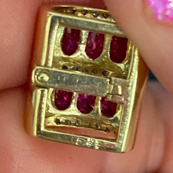 Vintage 14k yellow gold pendant with 6 ruby stones slider with bag - Picture 7 of 15